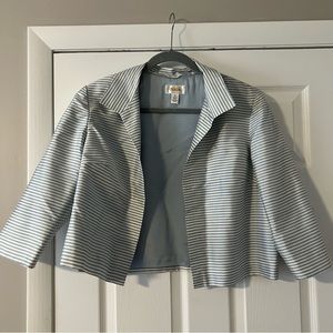 Pure Silk Blue White Stripe Talbots Cropped Blazer Sz 12